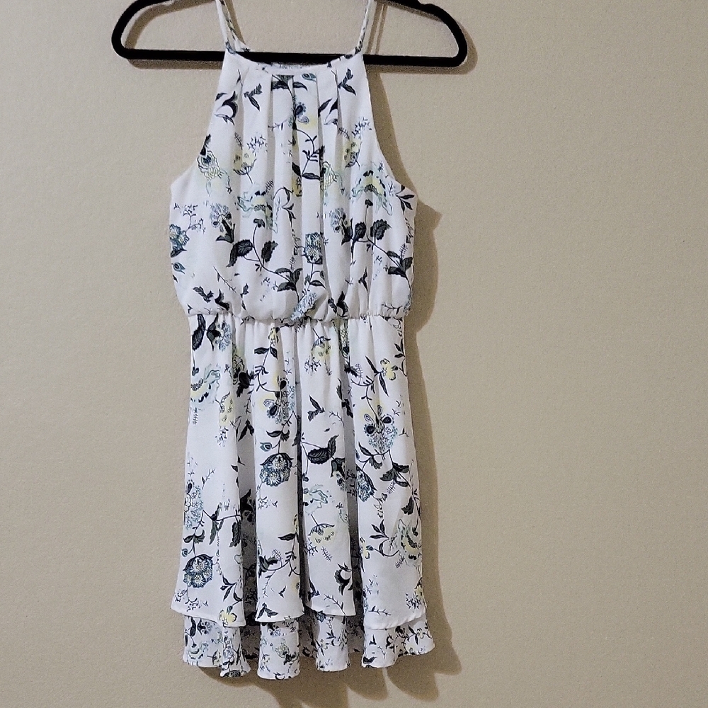 Floral Halter Dress - White and Blue